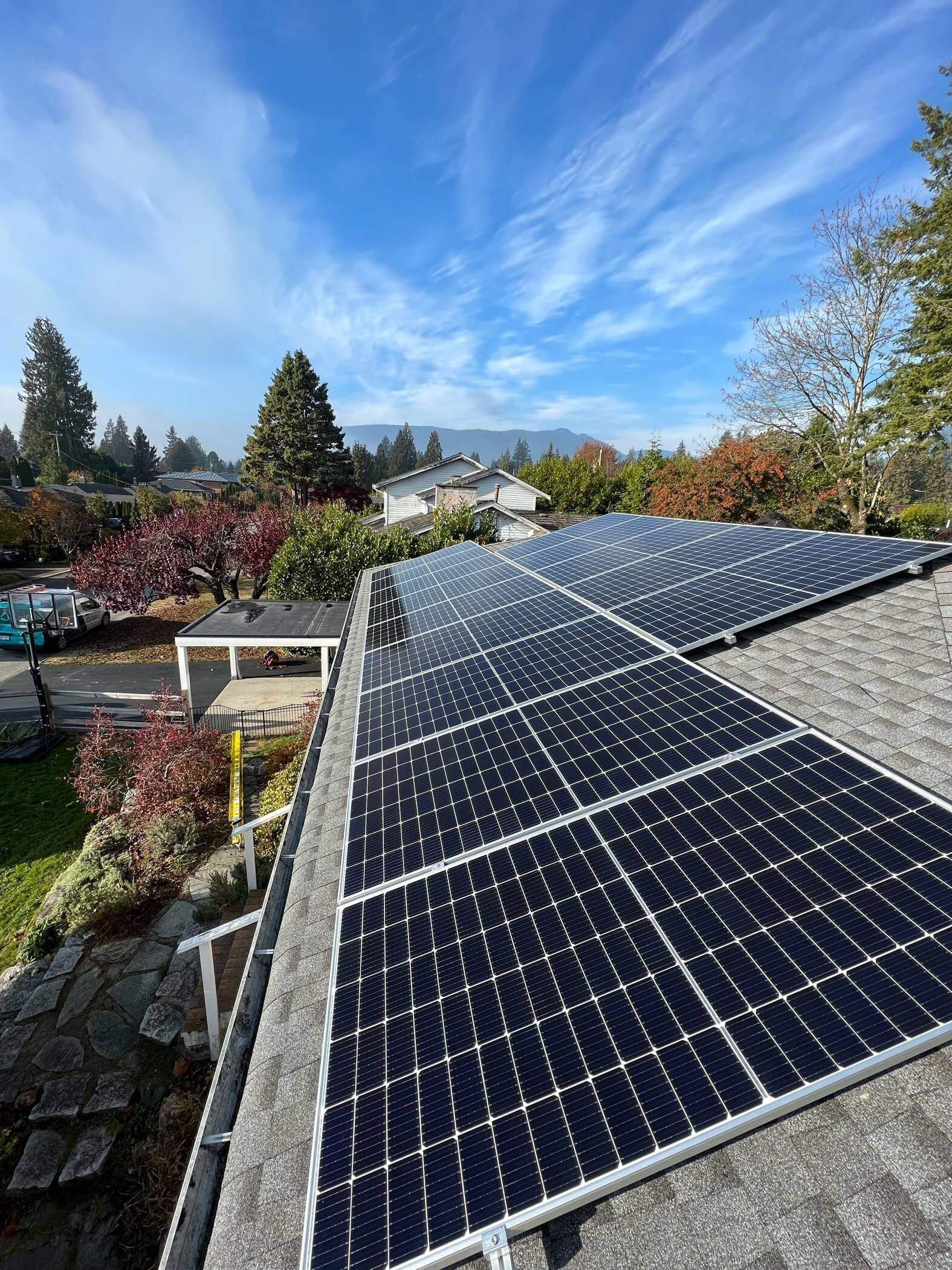 A Shift rooftop solar installation under a clear blue sky